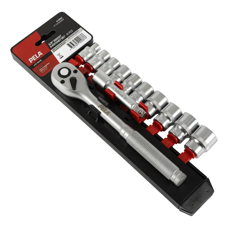 Köp PELA Hyls- & Spärrskaftset 3/8" – 12 delar (8–19 mm) + 3" förlängare - Nyhet